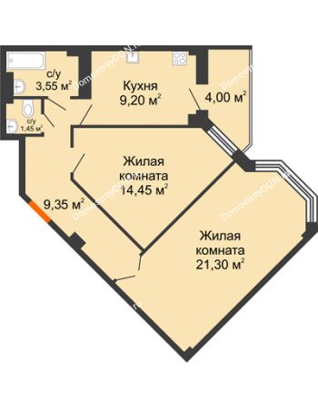 2 комнатная квартира 63,3 м² в ЖК Донские Просторы, дом Позиция 1