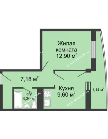 1 комнатная квартира 34,06 м² - ЖК Центральный-2