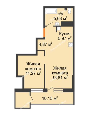 2 комнатная квартира 44,54 м² - ЖК Северная Звезда (Батайск)