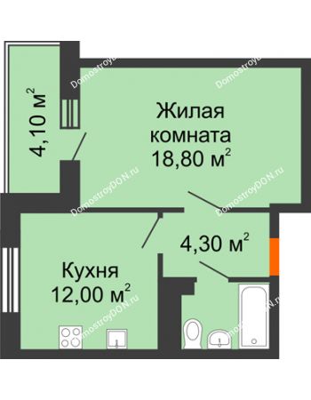 1 комнатная квартира 41,1 м² в ЖК Я, дом  Литер 2