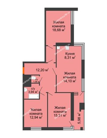 4 комнатная квартира 89,5 м² в ЖК На Садовой, дом Литер 1