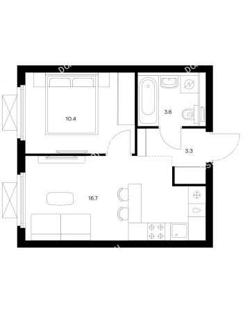 1 комнатная квартира 34 м² в ЖК Савин парк, дом корпус 6