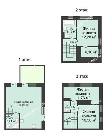 4 комнатная квартира 91 м² в КП Прага, дом № 6 (от 90 до 113 м2)