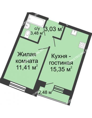 1 комнатная квартира 34,34 м² в ЖК Ватсон, дом № 5