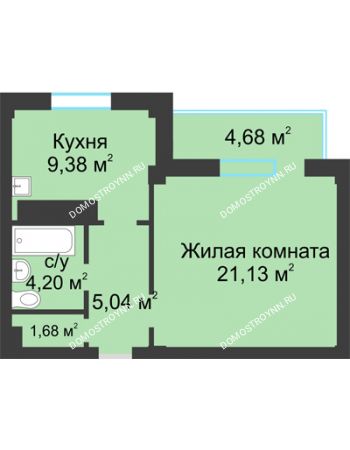 1 комнатная квартира 43,77 м² в ЖК На Победной, дом № 8