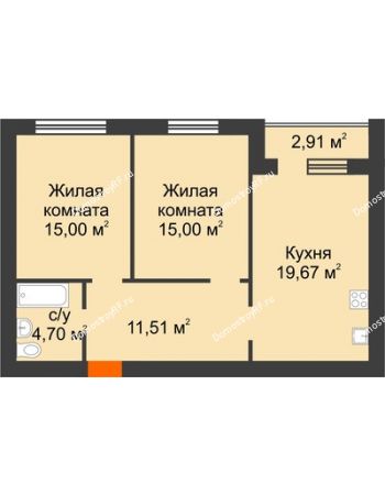 2 комнатная квартира 67,34 м² в Микрорайон Дон, дом ул Генерала Круковского, д. 1