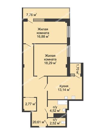 2 комнатная квартира 80,1 м² в  ЖК РИИЖТский Уют, дом Секция 1-2