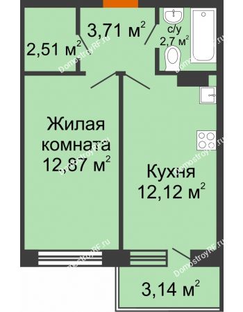 1 комнатная квартира 35,52 м² в ЖК Мандарин, дом 2 позиция 5-8 секция