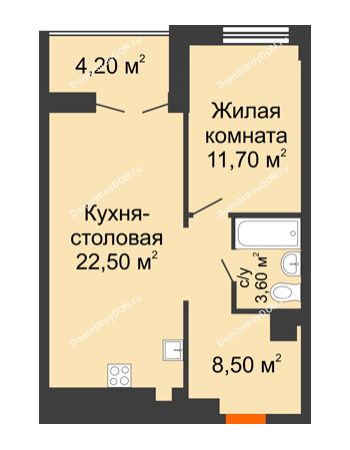 2 комнатная квартира 48,4 м² - ЖК Дом на Целиноградской, 12