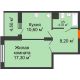 1 комнатная квартира 43,1 м² в ЖК Высота, дом 4 позиция - планировка