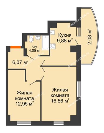2 комнатная квартира 56,25 м² в ЖК Университетский 137, дом Секция С1