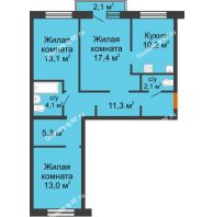 3 комнатная квартира 77,1 м² в ЖК Горки, дом 1 очередь - планировка