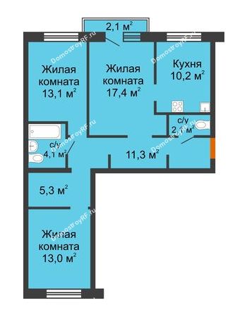 3 комнатная квартира 77,1 м² в ЖК Горки, дом 1 очередь