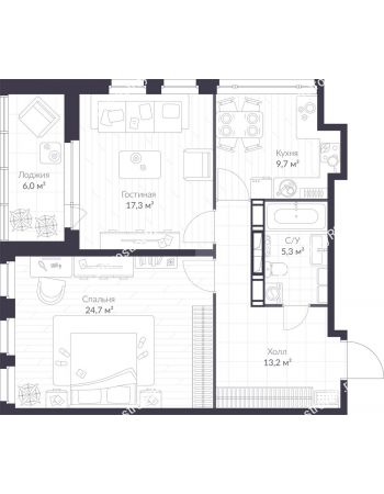 2 комнатная квартира 73,2 м² в ЖК Veren Next Шуваловский, дом 9