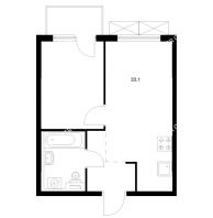 1 комнатная квартира 33,1 м² в ЖК Савин парк, дом корпус 8 - планировка