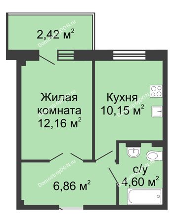 1 комнатная квартира 35,3 м² в ЖК Соловьиная роща, дом № 2