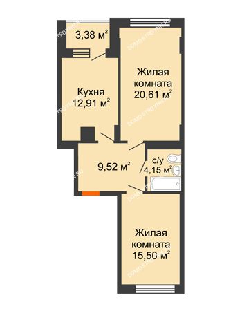 2 комнатная квартира 64,48 м² - ЖД Весна