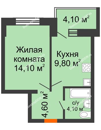 1 комнатная квартира 36,7 м² - ЖК Zапад (Запад)
