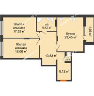 2 комнатная квартира 90,75 м² в ЖК Суворов-Сити, дом 1 очередь секция 6-13 - планировка