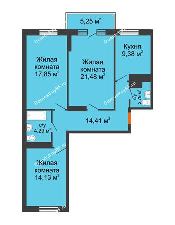 3 комнатная квартира 85 м² в ЖК Боярский двор, дом 2 очередь