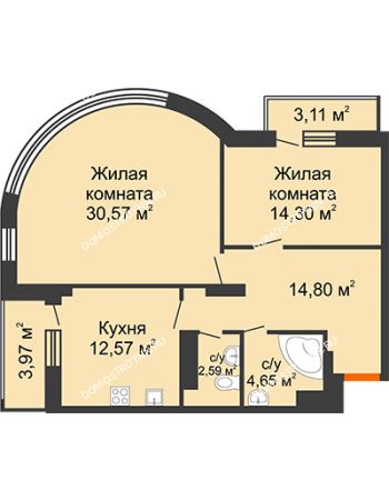 2 комнатная квартира 83,02 м² - ЖК Командор