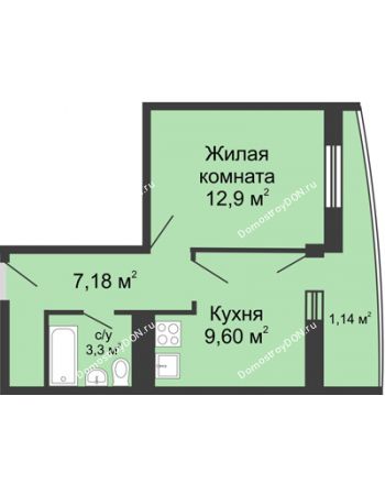 1 комнатная квартира 34,06 м² - ЖК Центральный-3