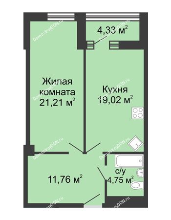 1 комнатная квартира 58,9 м² - ЖК Бристоль