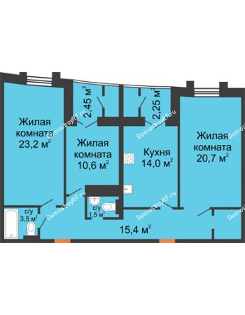 3 комнатная квартира 96,85 м² - ЖК 230 футов