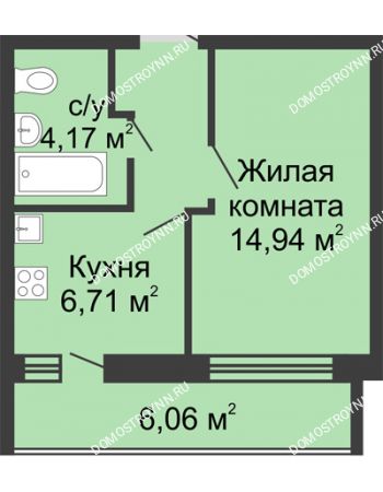1 комнатная квартира 32,71 м² - ЖК Волжский-Берег	