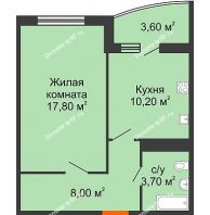 1 комнатная квартира 43,1 м² в ЖК Fresh (Фреш, Белые Паруса), дом Литер 2 - планировка