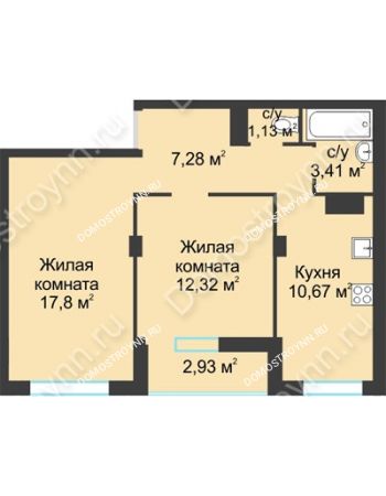 2 комнатная квартира 55,54 м² в ЖК На Вятской, дом № 3 (по генплану)
