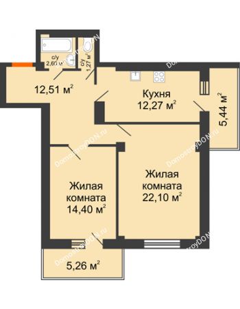 2 комнатная квартира 68,36 м² - ЖК Военвед-Парк