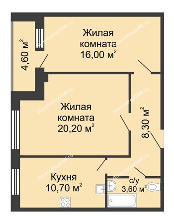 2 комнатная квартира 61,1 м² - ЖК Дом на Береговой