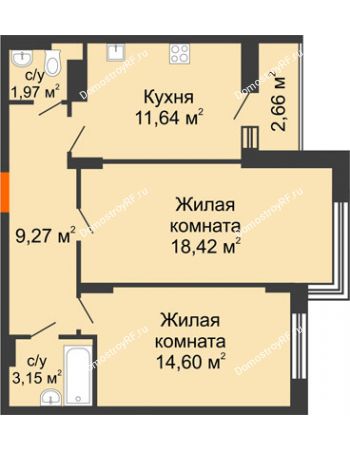 2 комнатная квартира 60,38 м² в Макрорайон Амград, дом № 1