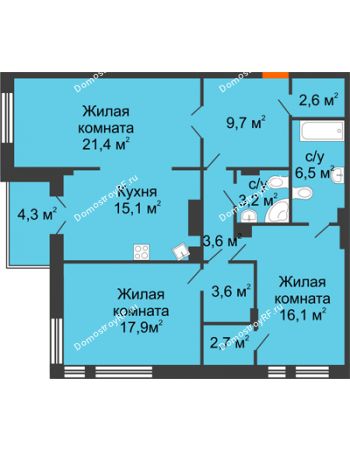 3 комнатная квартира 104,5 м² в КД Лобачевский, дом № 1