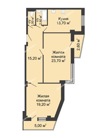 2 комнатная квартира 80 м² - ЖК Дом на Береговой