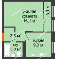 1 комнатная квартира 35,6 м² в ЖК Андерсен парк, дом ГП-2 - планировка