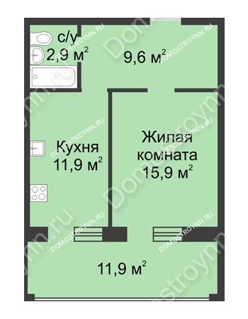 1 комнатная квартира 52,9 м² в ЖК Славянский квартал, дом № 188