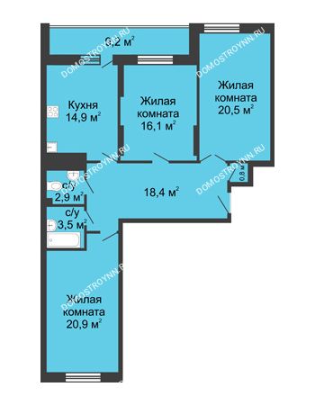 3 комнатная квартира 107,2 м² в ЖК Монолит, дом № 89, корп. 3