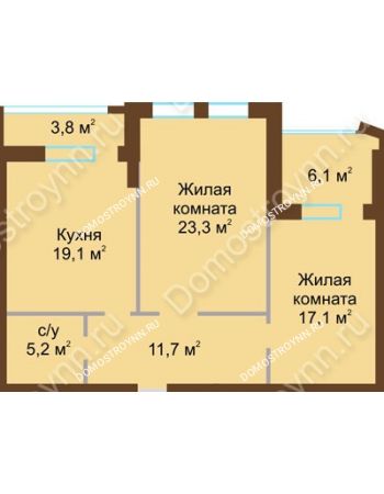 2 комнатная квартира 81,3 м² - ЖД по ул. Почаинская
