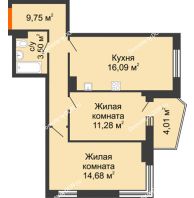 2 комнатная квартира 57,61 м² в ЖК Сердце Ростова 2, дом Литер 1 - планировка
