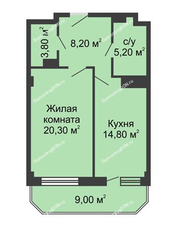 1 комнатная квартира 54,4 м² - ЖК Крылья Ростова