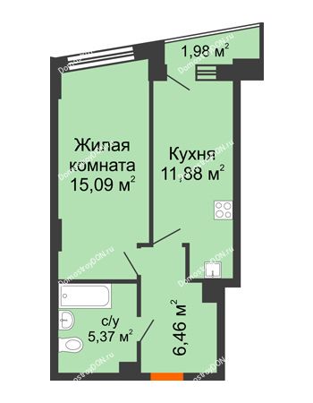 1 комнатная квартира 39,35 м² в ЖК Рубин, дом Литер 3