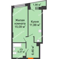 1 комнатная квартира 39,35 м² в ЖК Рубин, дом Литер 3 - планировка