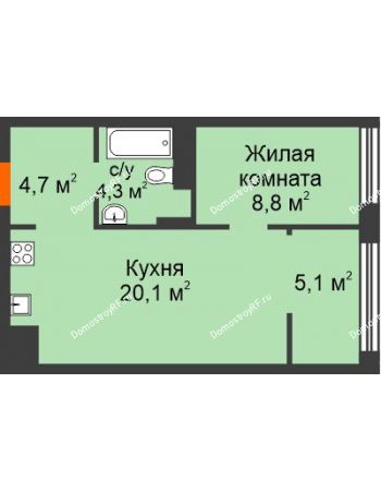 1 комнатная квартира 43 м² в ЖК Октябрьский, дом ГП-4