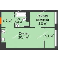 1 комнатная квартира 43 м² в ЖК Октябрьский, дом ГП-4 - планировка