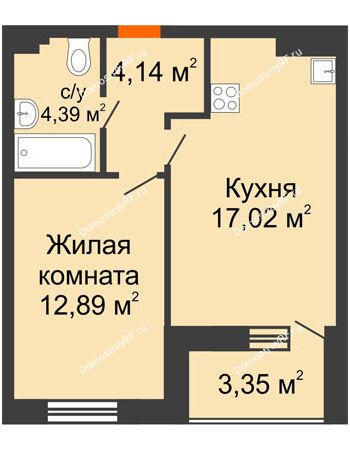1 комнатная квартира 40,12 м² в ЖК Ютта, дом ГП-2