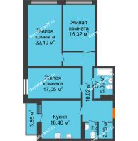 3 комнатная квартира 100,03 м² в ЖК Бунин, дом 1 этап, секции 11,12,13,14 - планировка