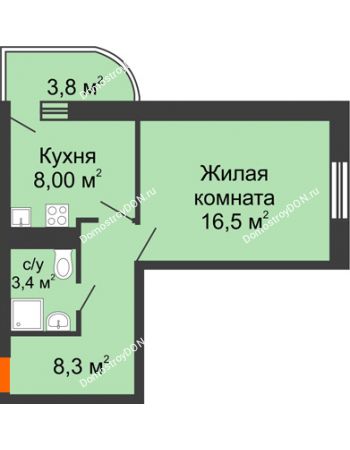 1 комнатная квартира 37,8 м² в ЖК Звезда Столицы, дом Литер 8