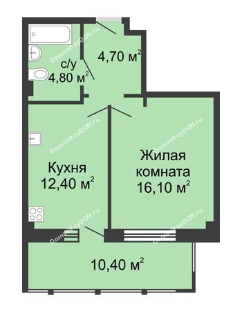 1 комнатная квартира 48,4 м² в ЖК Мега, дом № 2